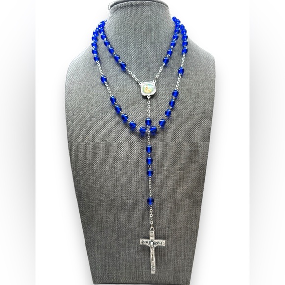 Cobalt Blue Glass Rosary - Picture 1 of 7